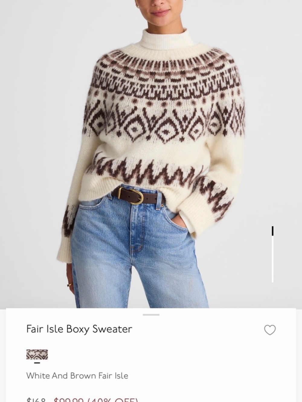 Madewell Cream & Black Patterned Fair Isle Scoop Sweater